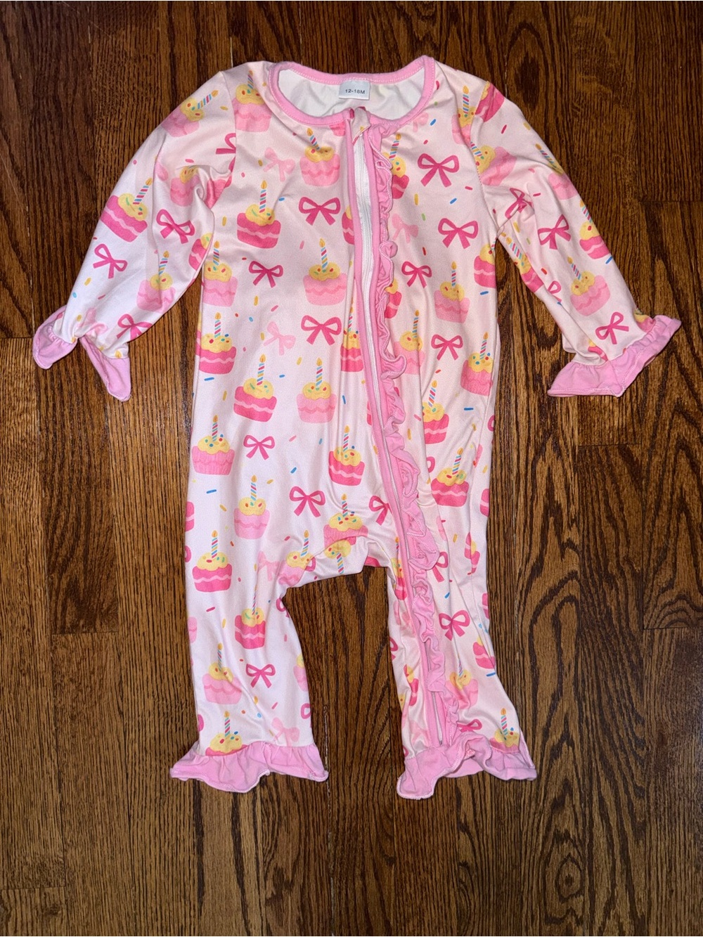Amazon Pink Cupcake Print Ruffle-Trim Footie Pajamas